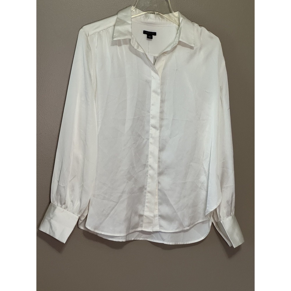 NWT Ann Taylor Off White Silky Long Sleeve Blouse Size Medium